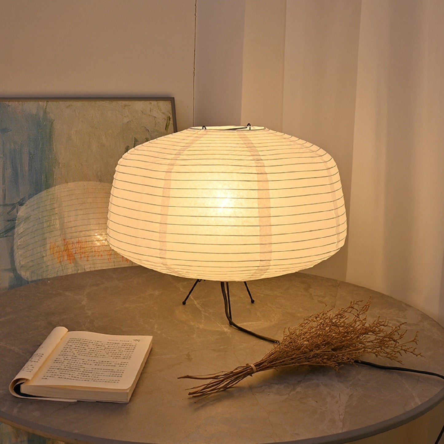 Cylindrical Rice Paper Table Lamp