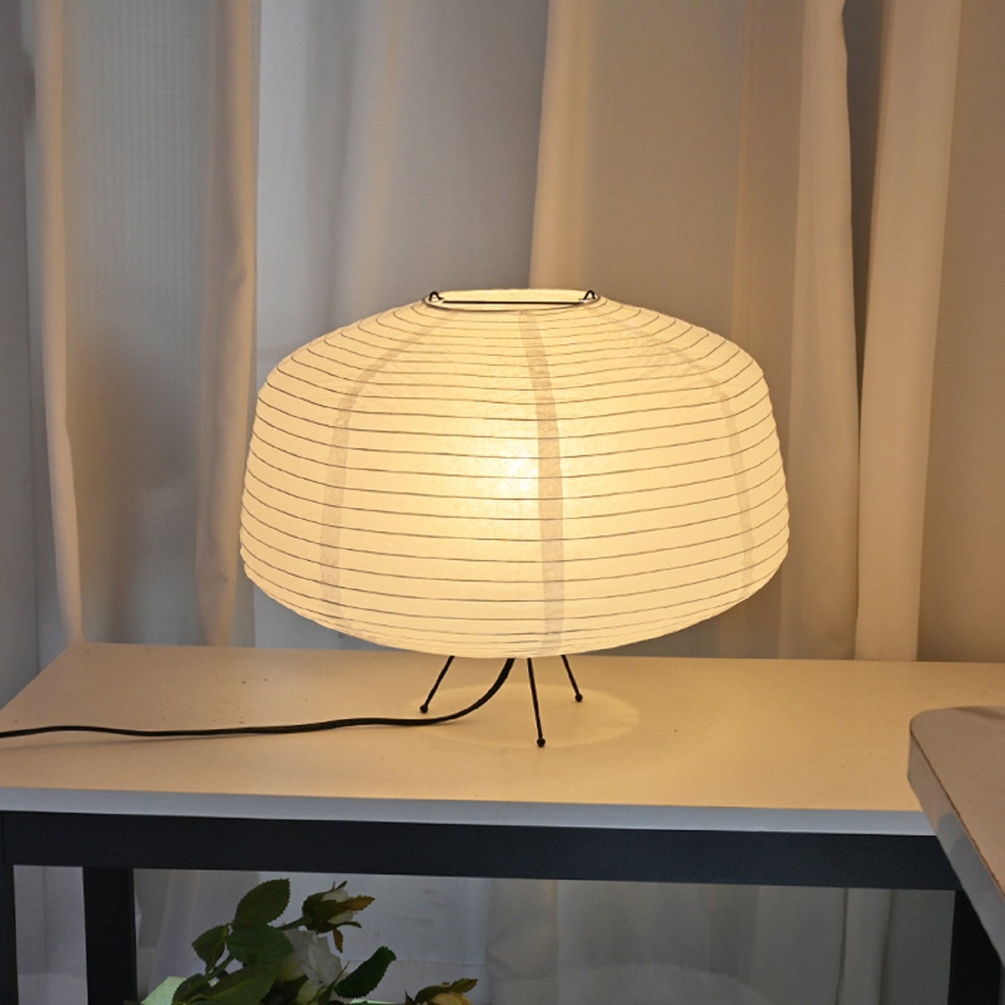 Cylindrical Rice Paper Table Lamp