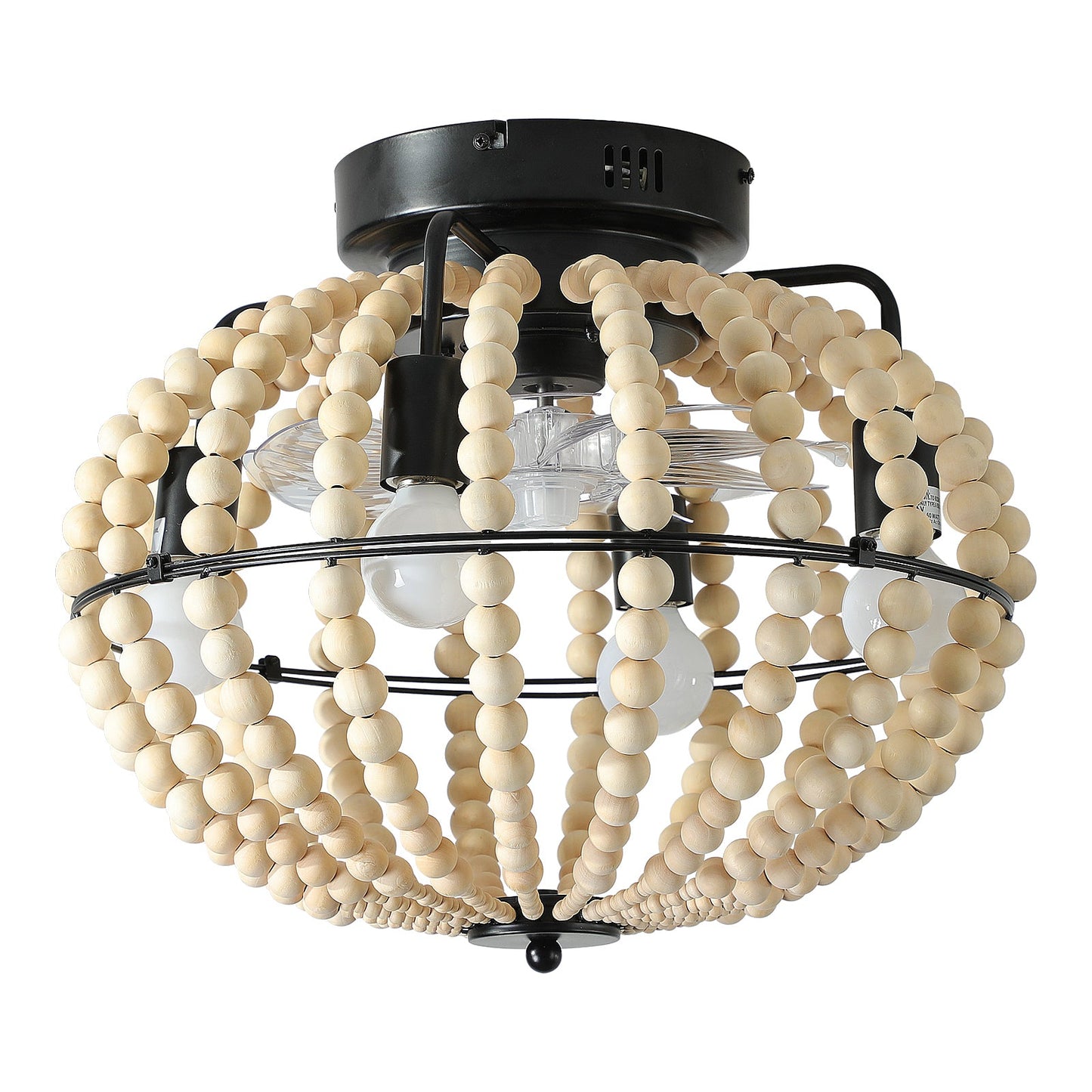 Beaded Fan lamp Wood Beaded Chandelier Oak White