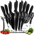 DOCKORIO Kitchen Knife Set with Block, 19 PCS High Carbon Stainless Steel Sharp includes Serrated Steak Knives Set, Chef Knives, Bread Knife, Scissor, Sharpener, all in one