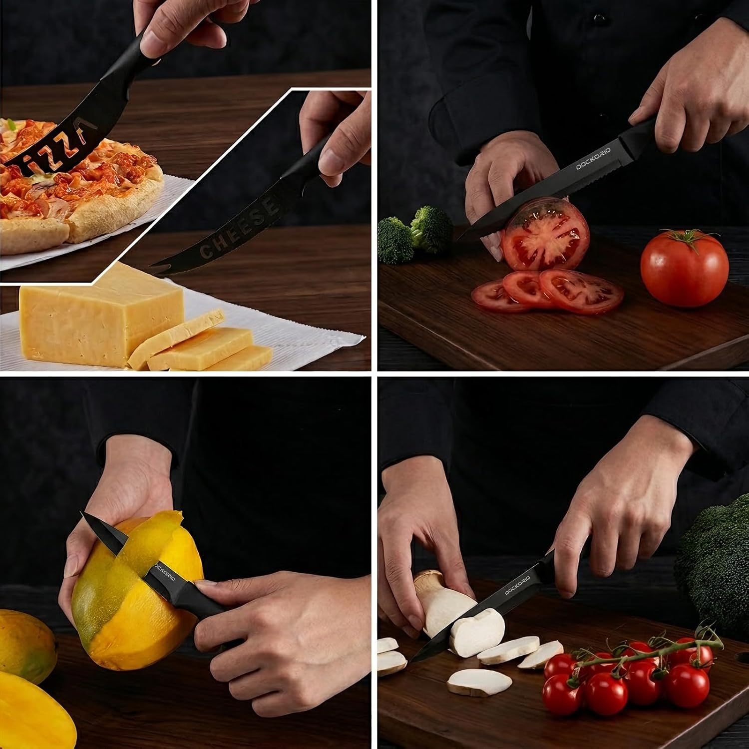 DOCKORIO Kitchen Knife Set with Block, 19 PCS High Carbon Stainless Steel Sharp includes Serrated Steak Knives Set, Chef Knives, Bread Knife, Scissor, Sharpener, all in one