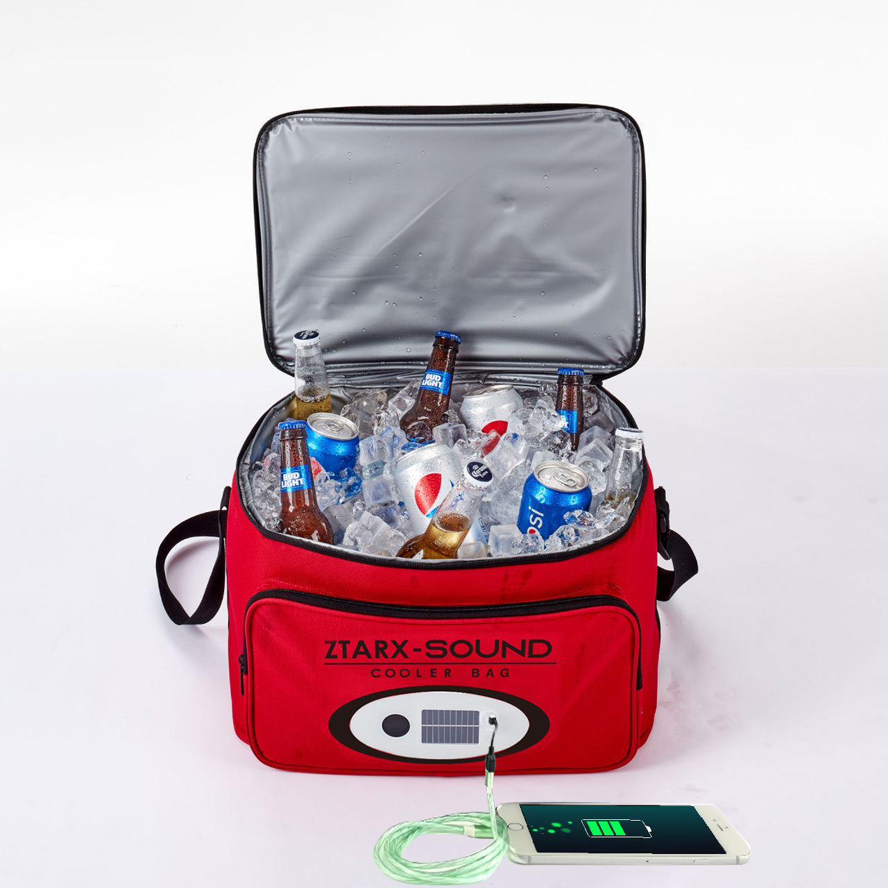 Ztarx S20-PO1-R02 Multifunctional Cooler Bag: Waterproof, Solar&USB Charge, Speaker, and LED Lights