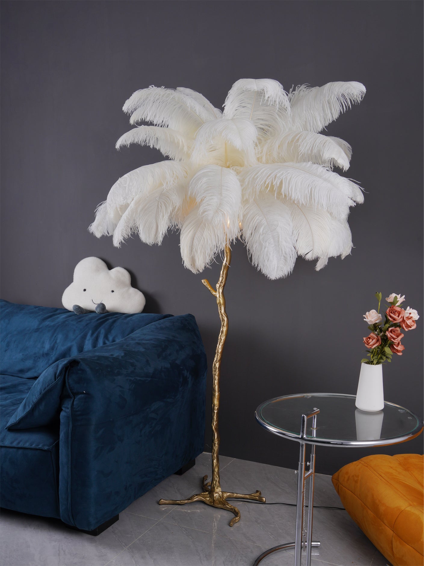 Beautiful Feather Brass Floor Lamp