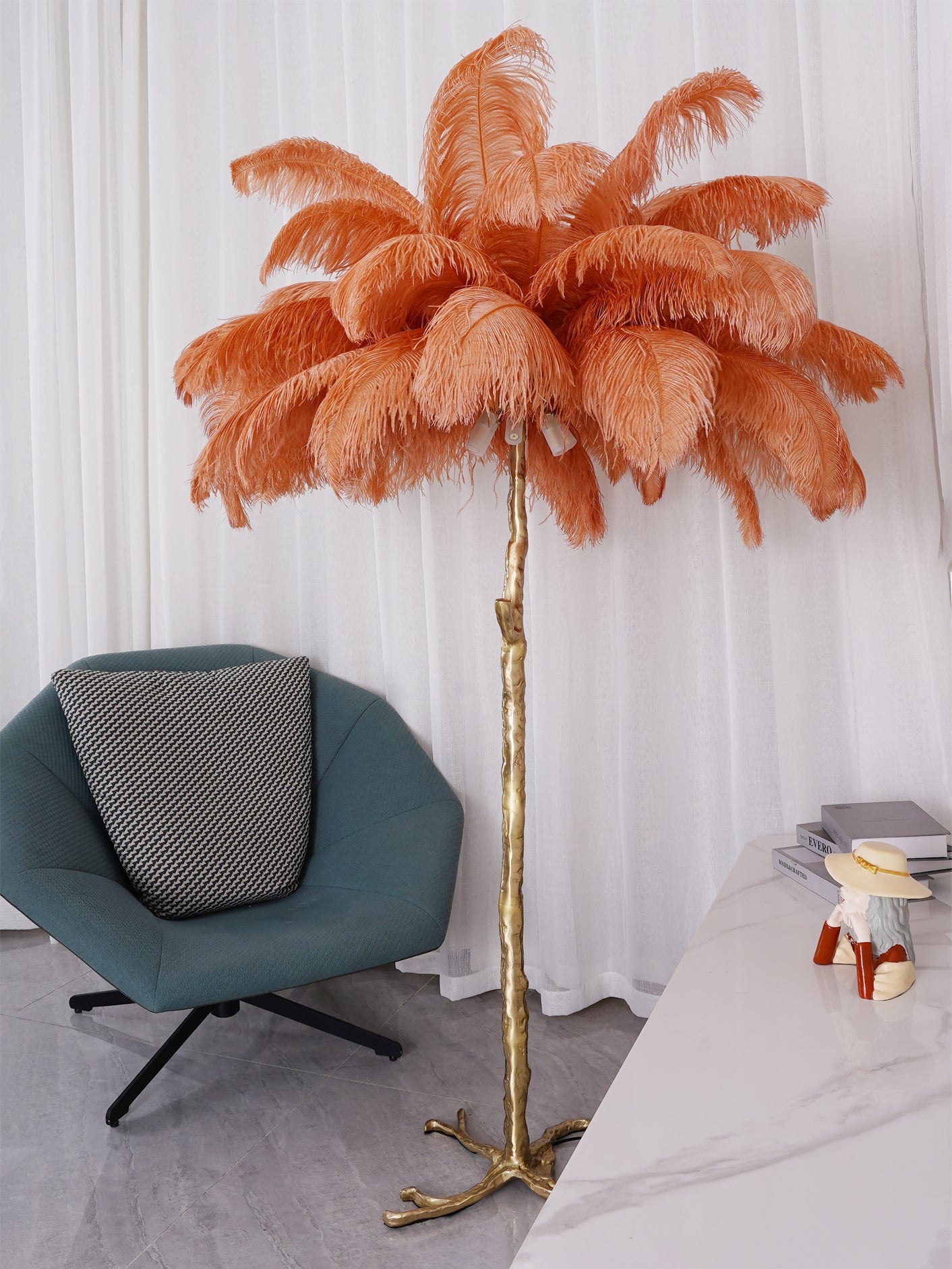 Beautiful Feather Brass Floor Lamp