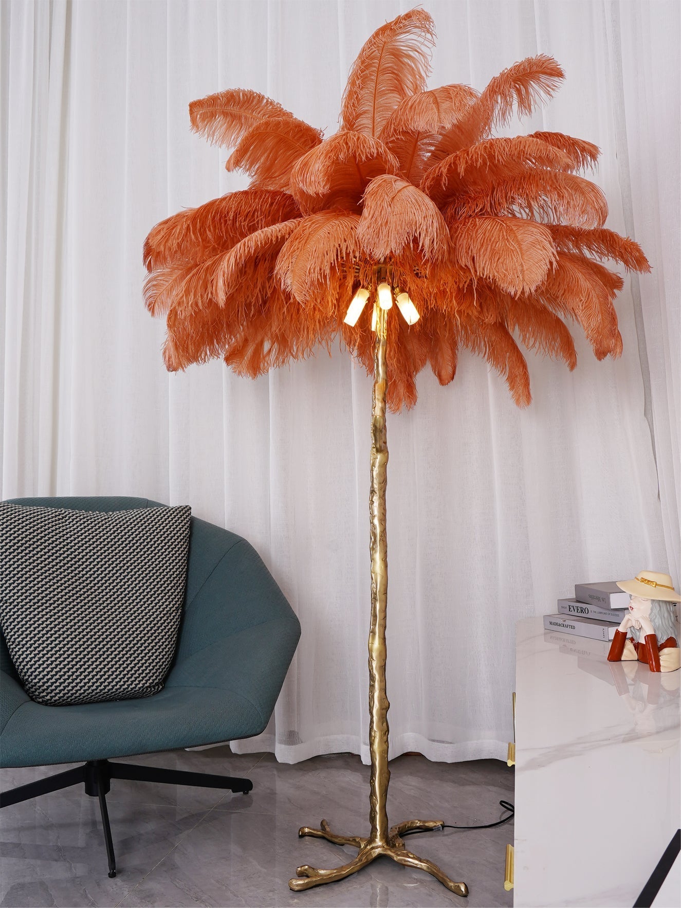 Beautiful Feather Brass Floor Lamp