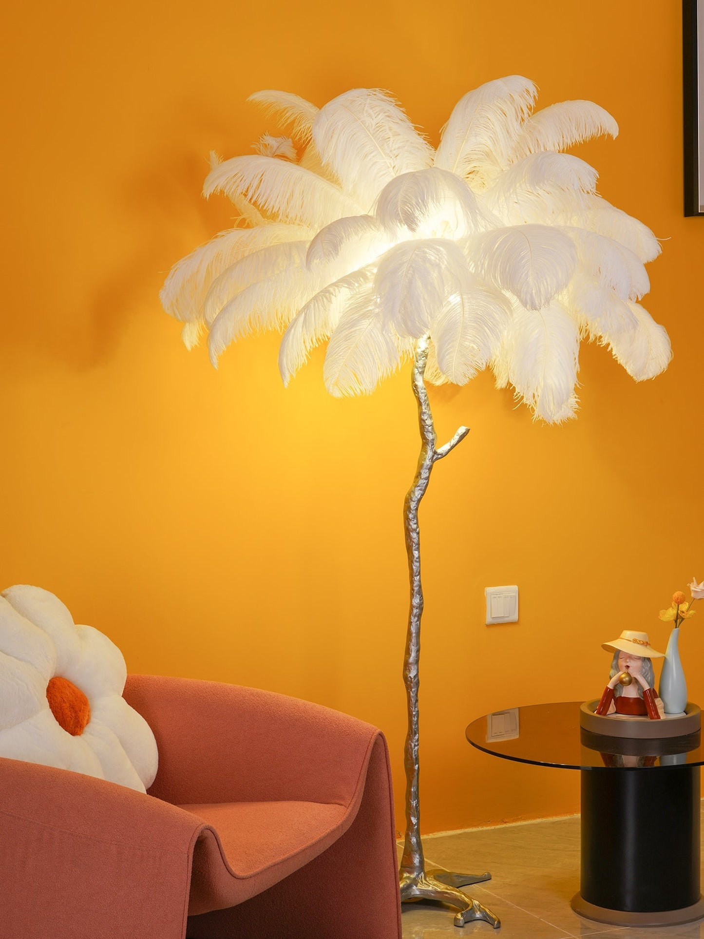 Beautiful Feather Brass Floor Lamp