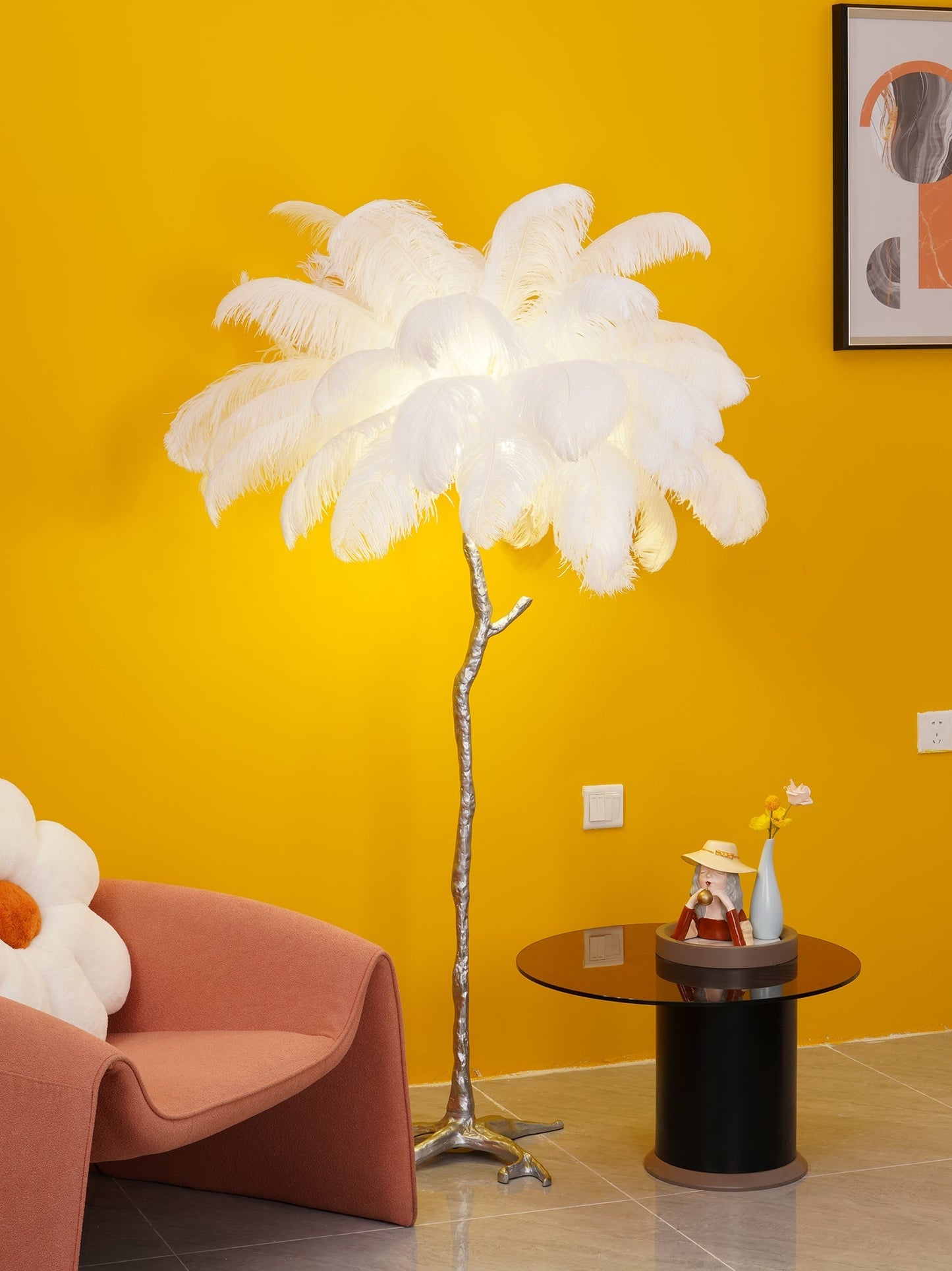 Beautiful Feather Brass Floor Lamp