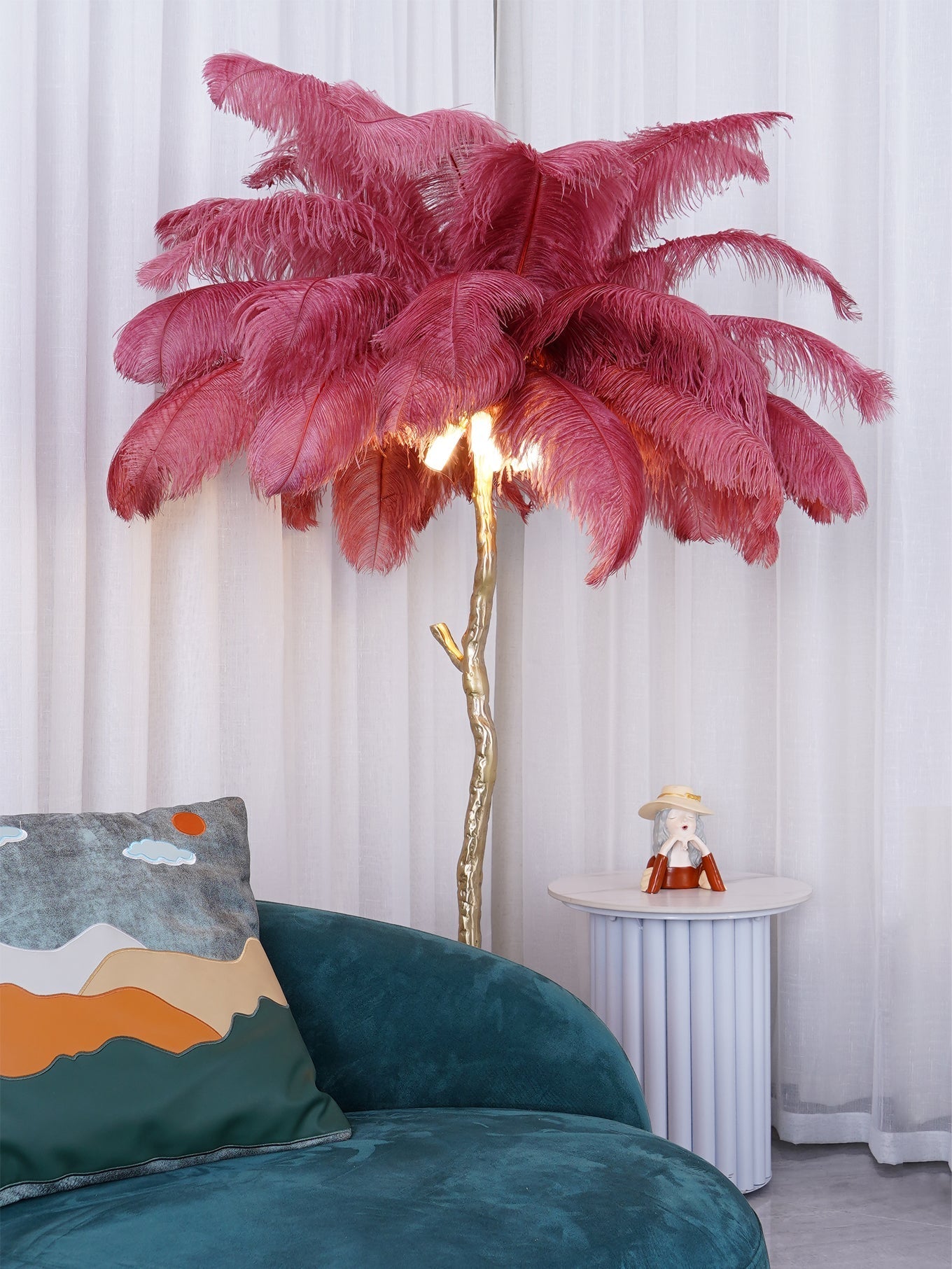 Beautiful Feather Brass Floor Lamp