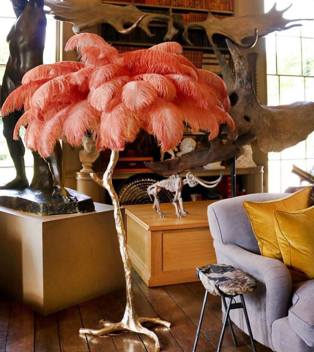 Beautiful Feather Brass Floor Lamp