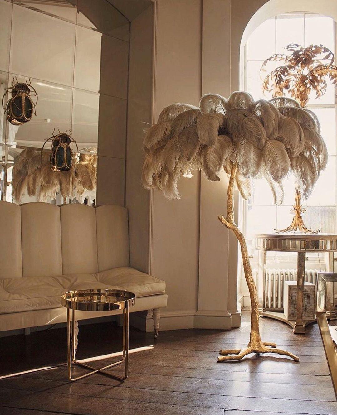 Beautiful Feather Brass Floor Lamp