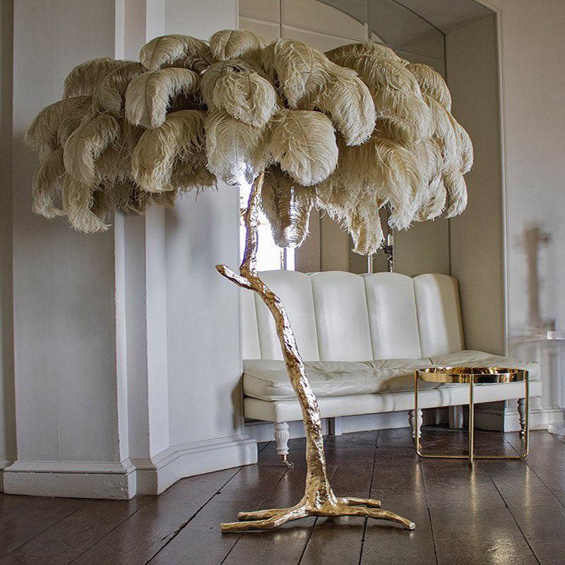 Beautiful Feather Brass Floor Lamp